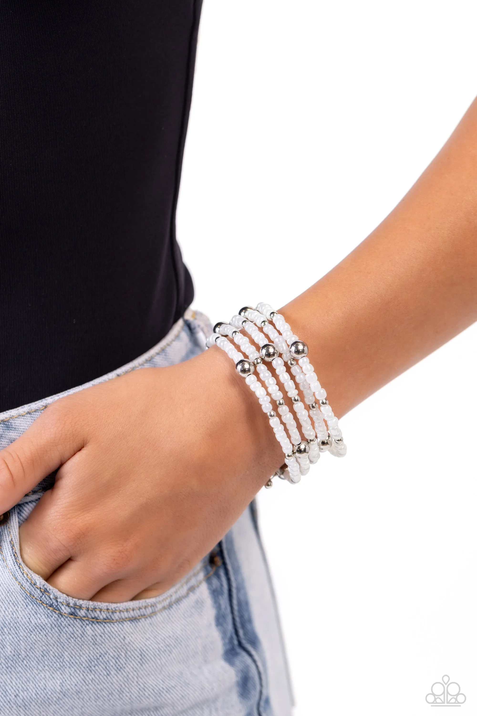 Refined Retrograde - White - Seed Bead Paparazzi Coil Bracelet