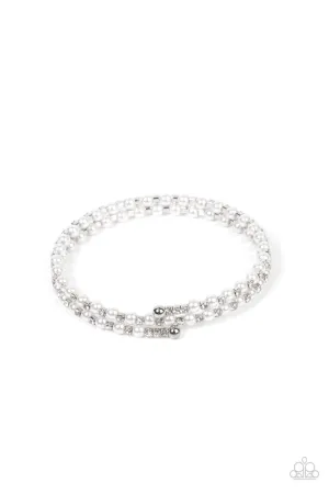 Regal Wraparound - White - Pearl and Rhinestone Paparazzi Coil Bracelet