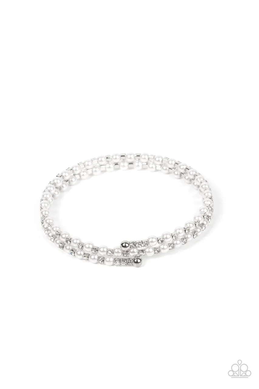Regal Wraparound - White - Pearl and Rhinestone Paparazzi Coil Bracelet