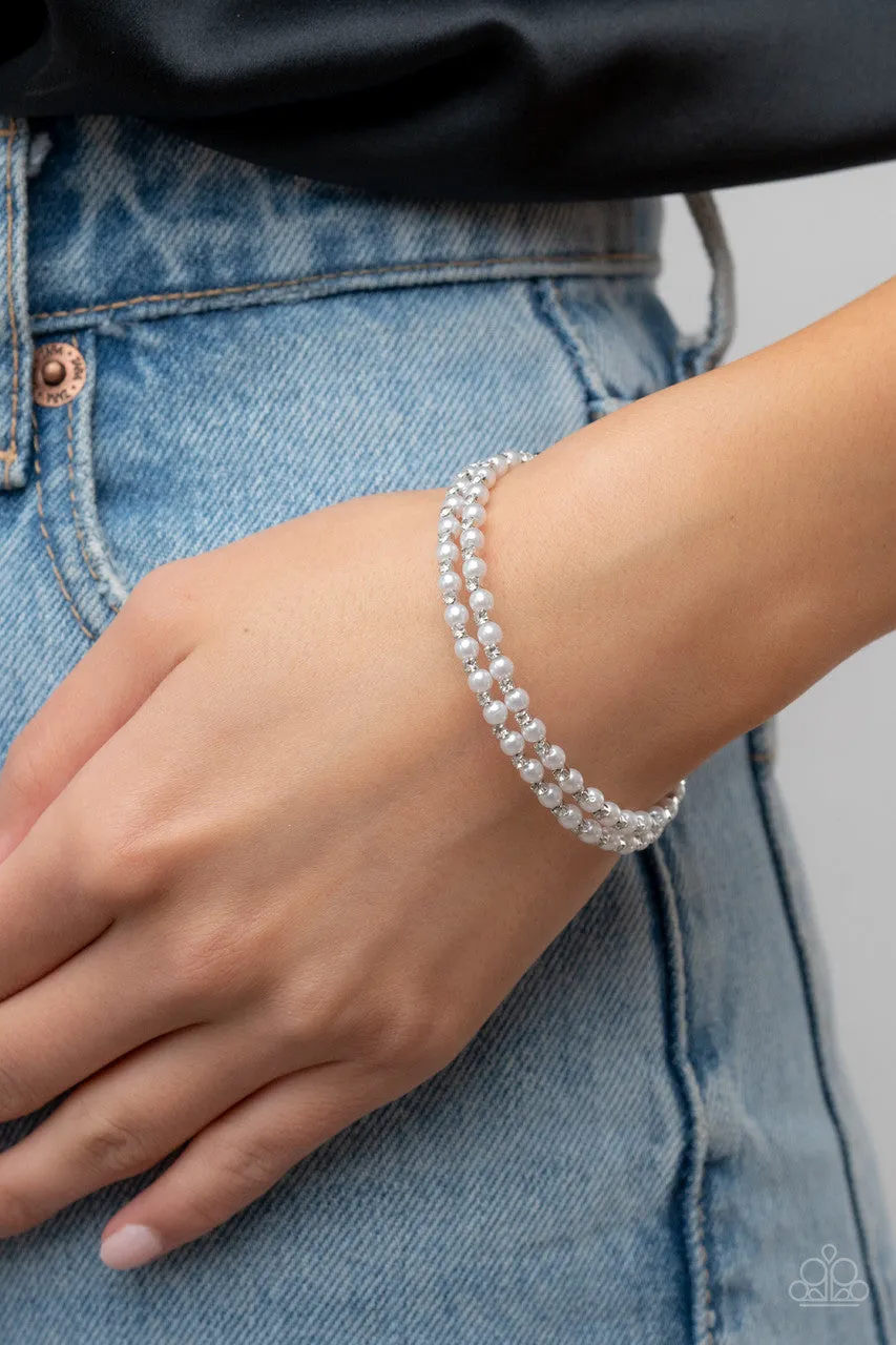 Regal Wraparound - White - Pearl and Rhinestone Paparazzi Coil Bracelet