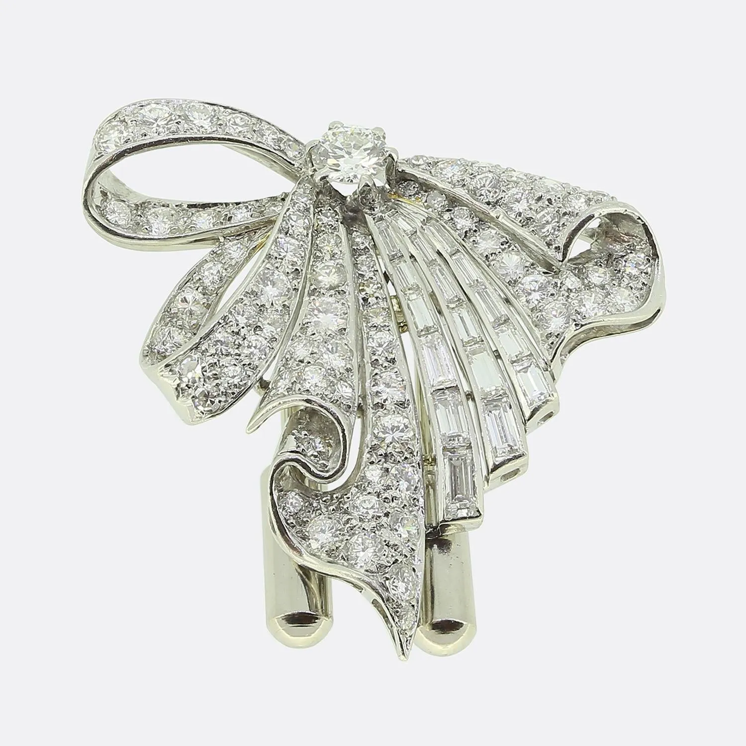 Retro Multi Diamond Ribbon Brooch