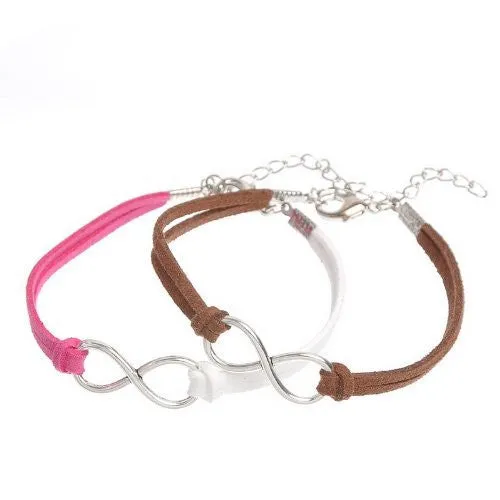 Retro Style Velvet Lobster Clasp Bracelet Mixed Antique Silver Infinity Symbol Findings & Extender Chain 20cm(7 7/8")long