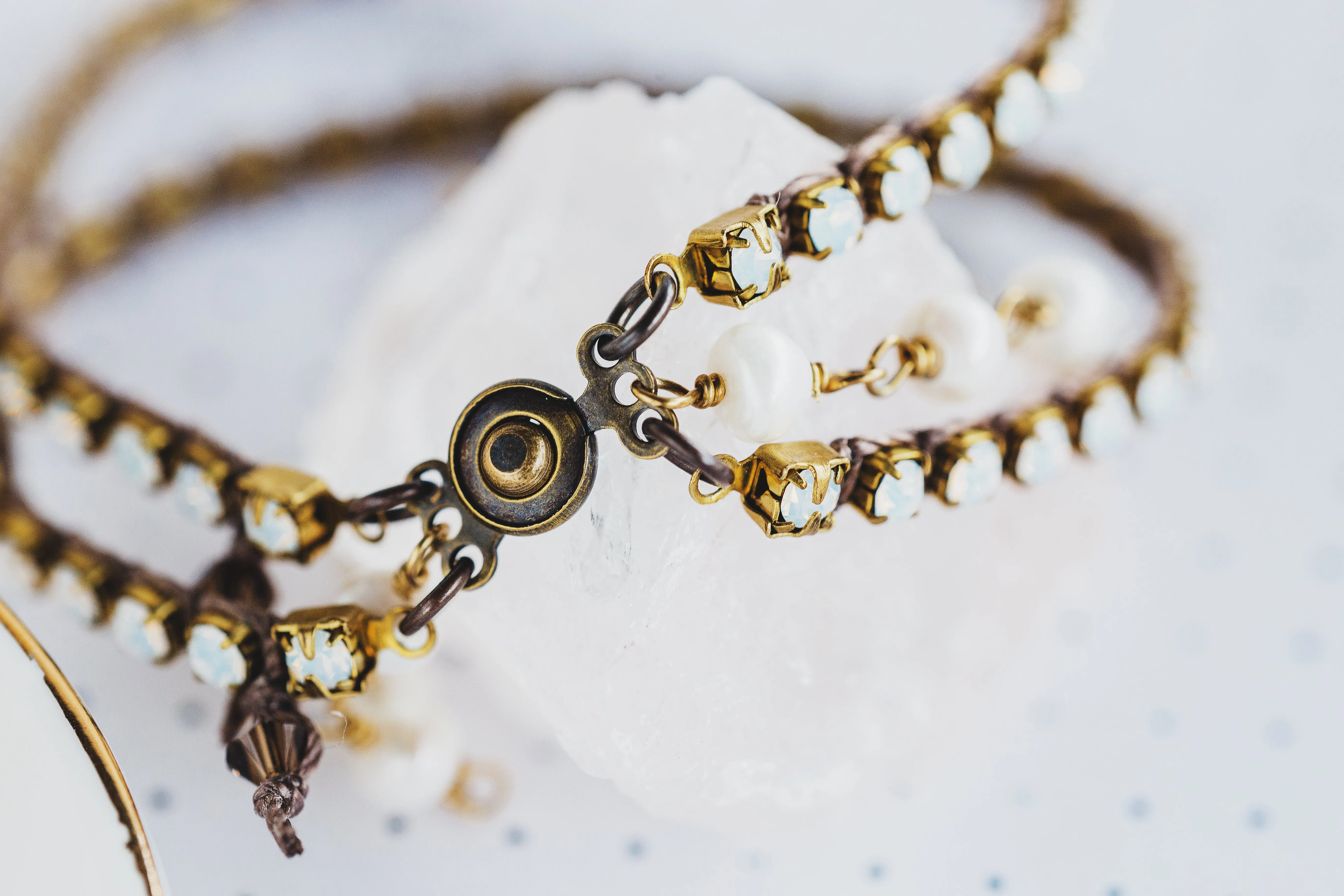 Rhinestone and Pearl Triple Strand Bracelet