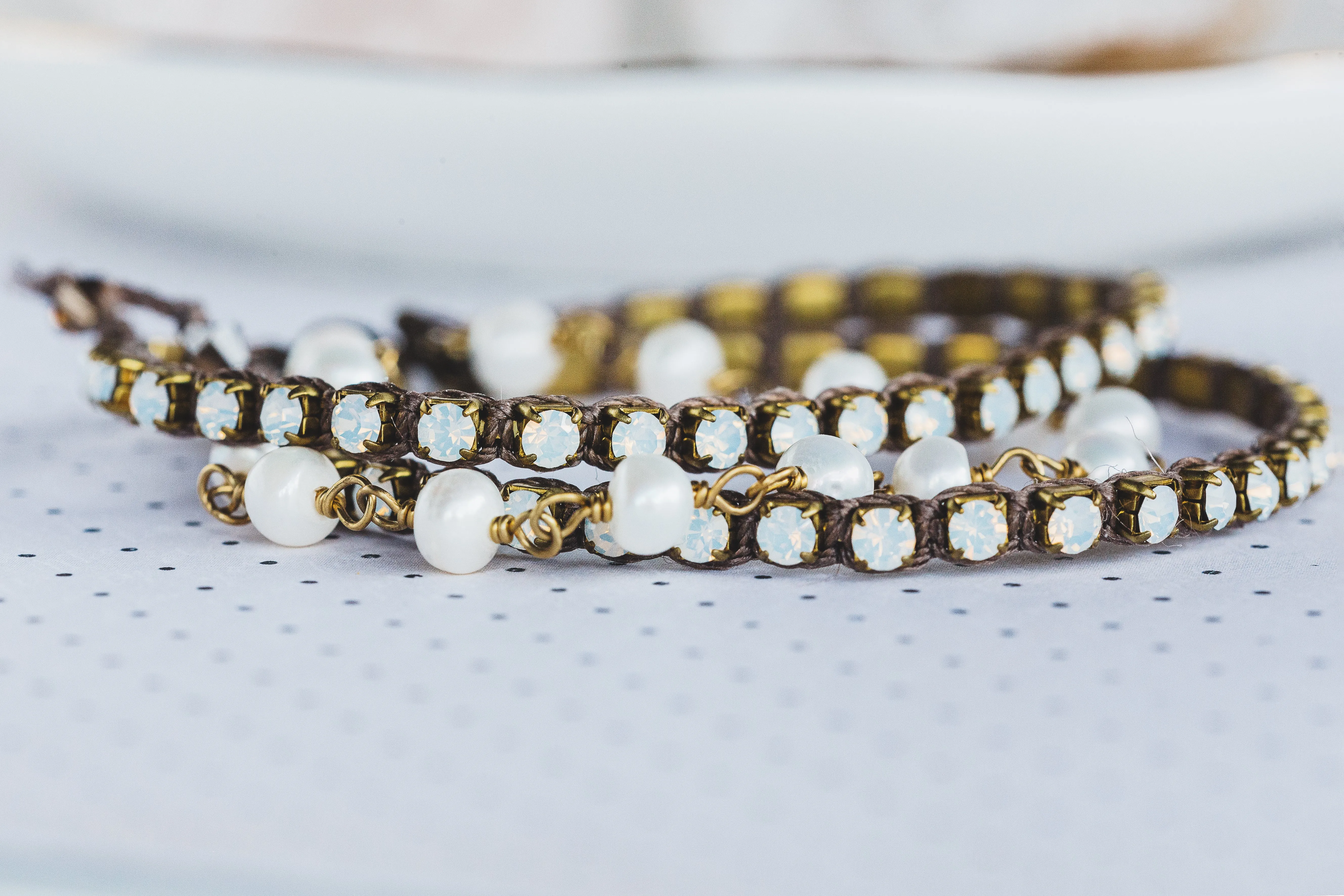 Rhinestone and Pearl Triple Strand Bracelet