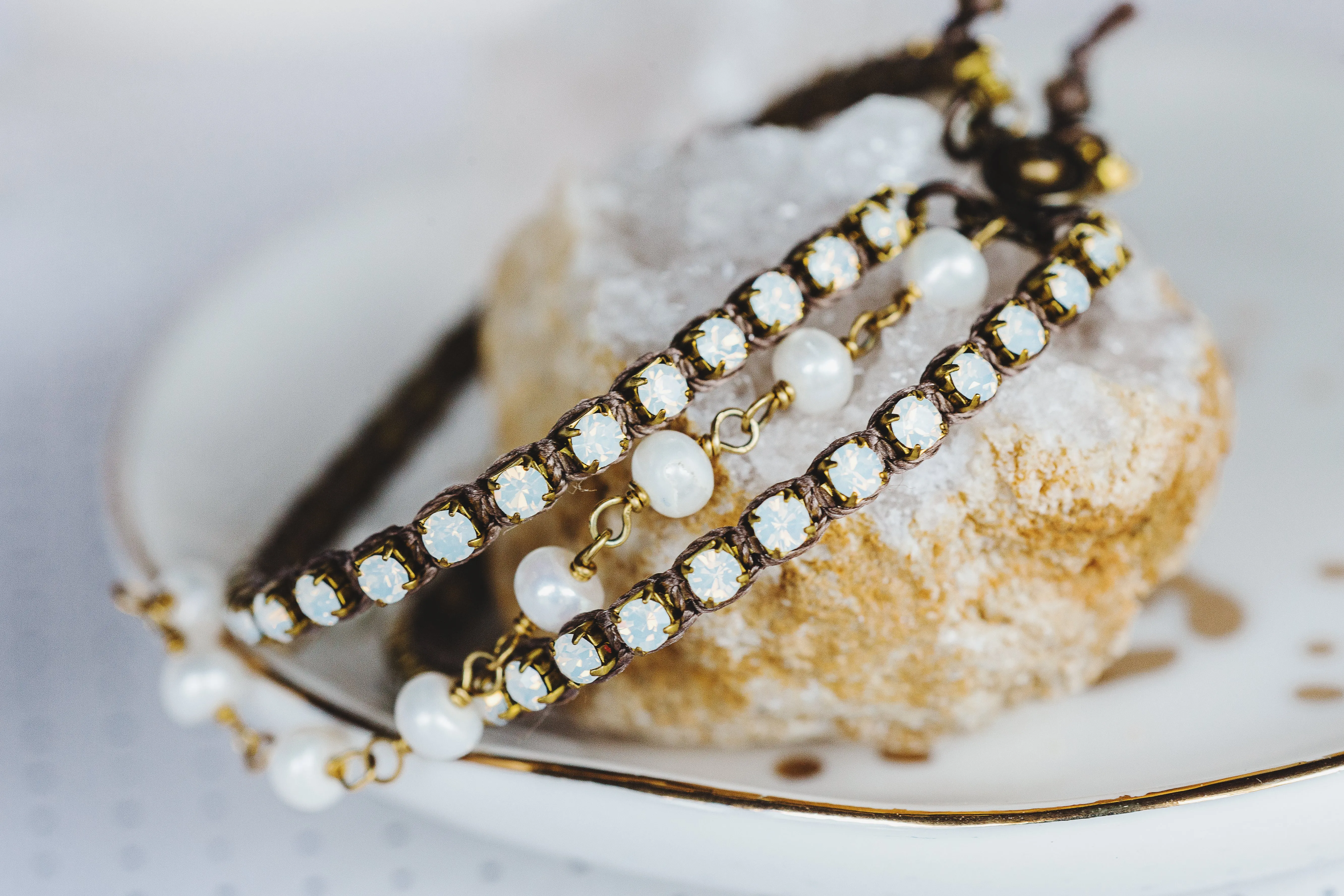 Rhinestone and Pearl Triple Strand Bracelet