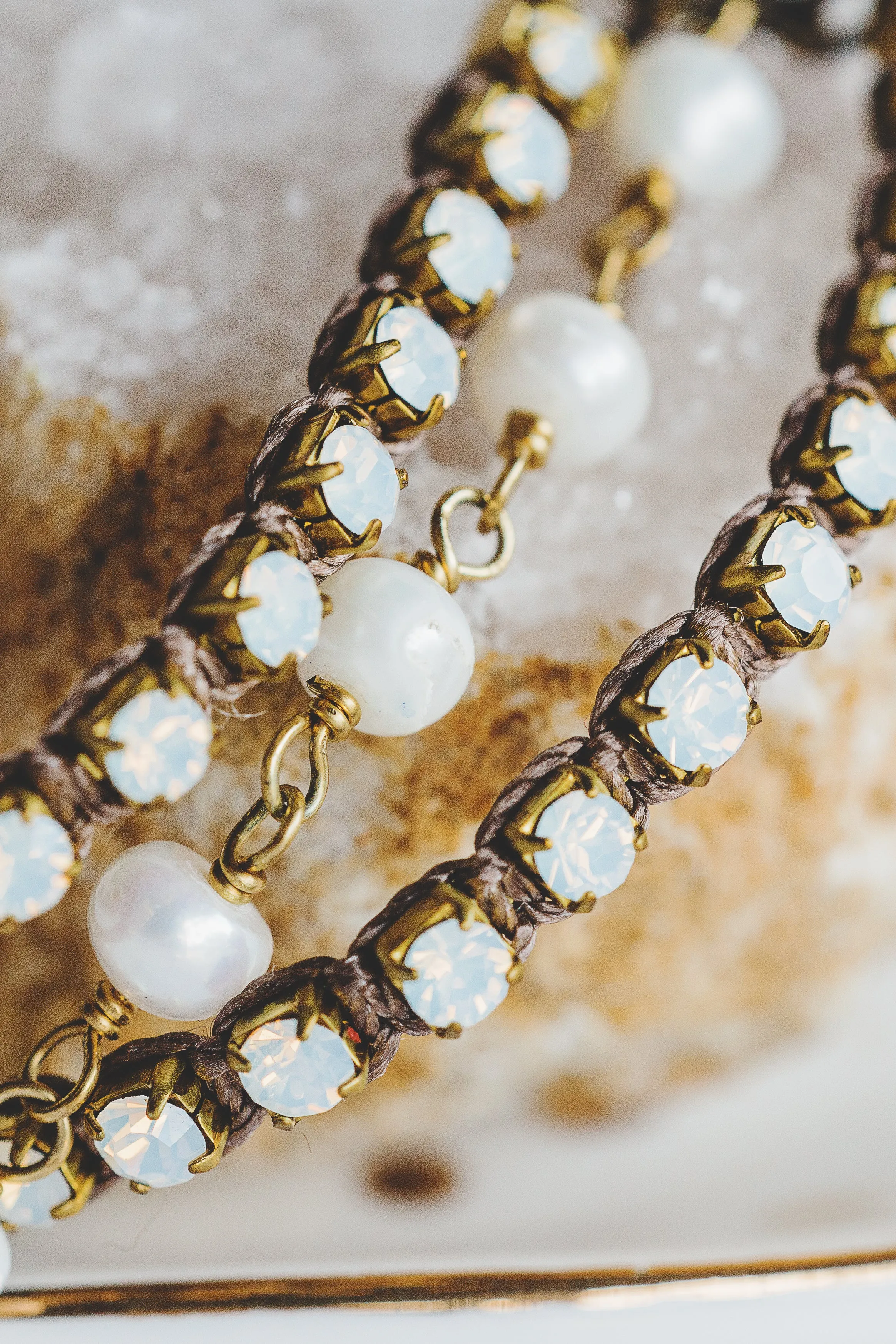 Rhinestone and Pearl Triple Strand Bracelet