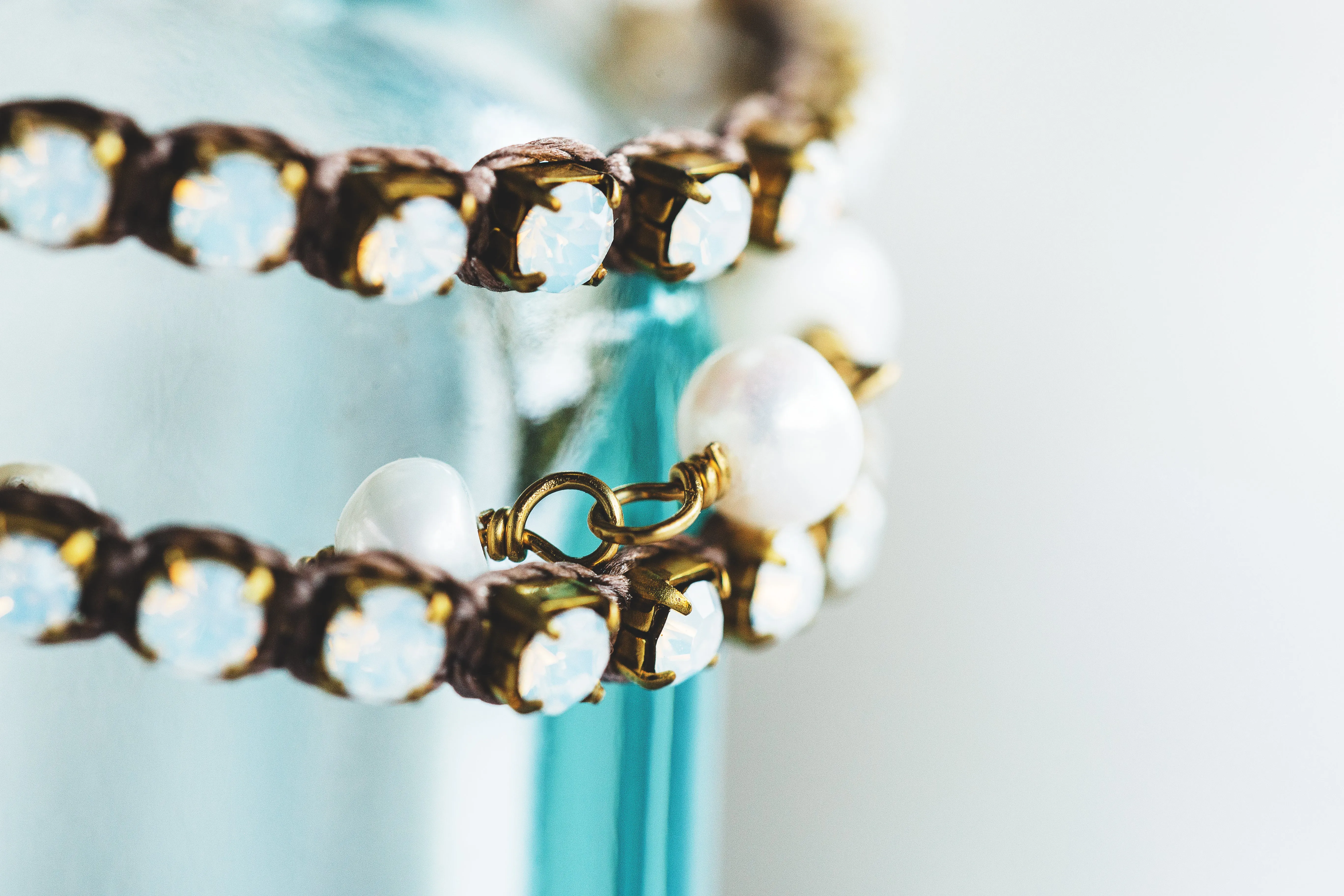 Rhinestone and Pearl Triple Strand Bracelet