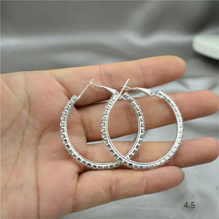Rhinestone Crystal Silver Hoop Earrings