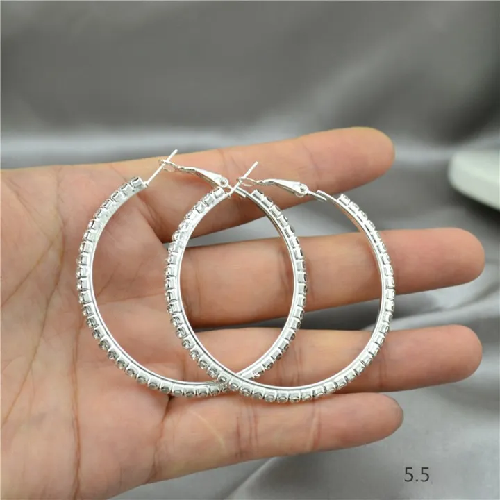 Rhinestone Crystal Silver Hoop Earrings