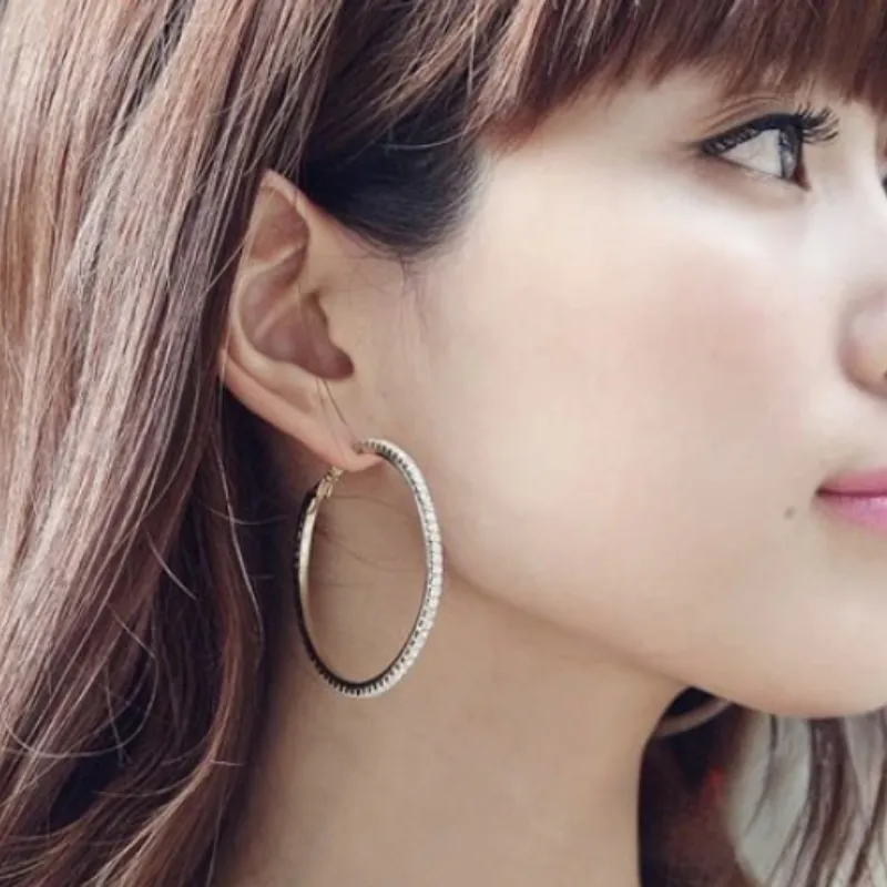 Rhinestone Crystal Silver Hoop Earrings