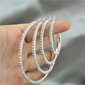 Rhinestone Crystal Silver Hoop Earrings