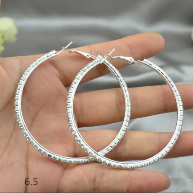 Rhinestone Crystal Silver Hoop Earrings