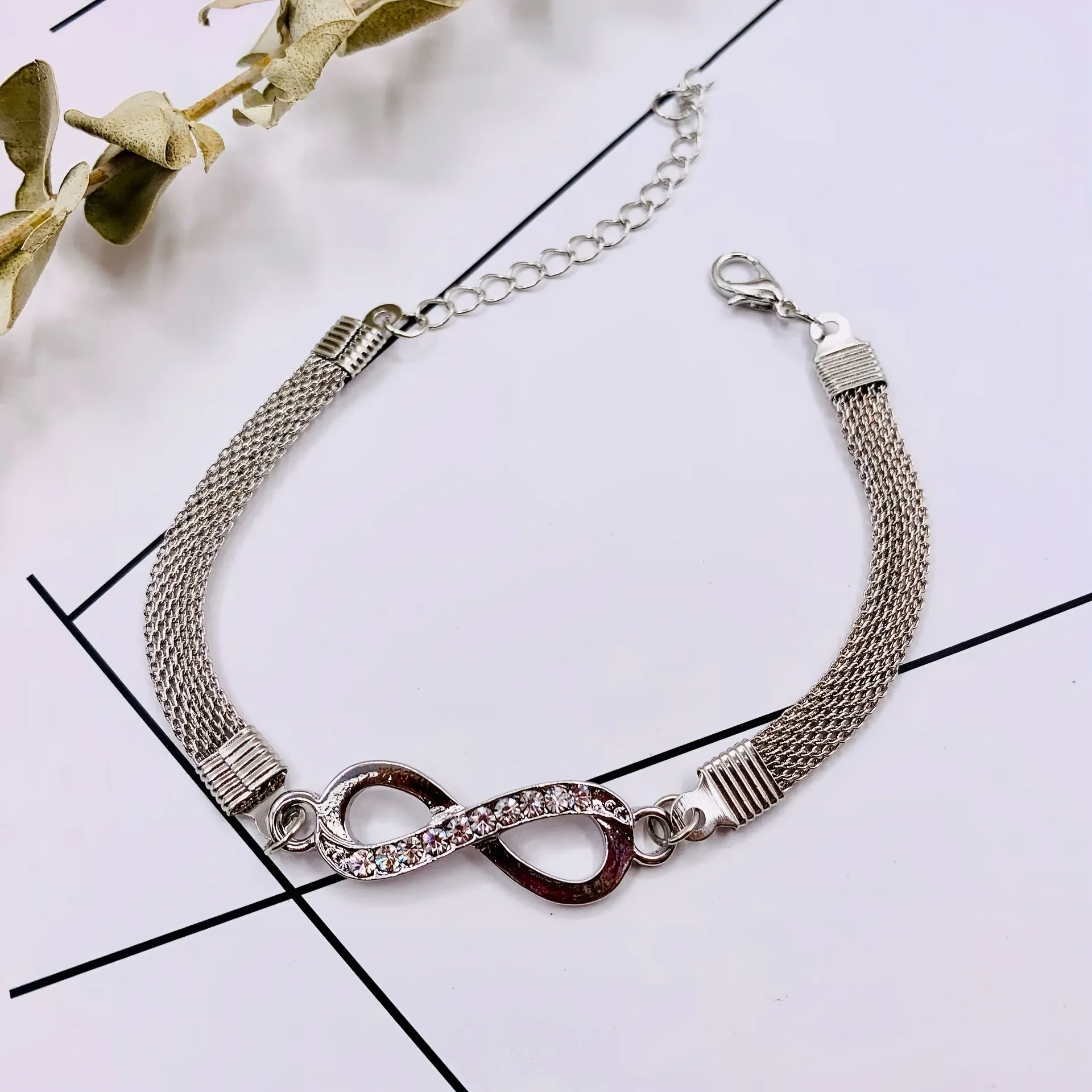 Rhinestone Infinity Bracelet 8 Number Pendant Couple Bracelets