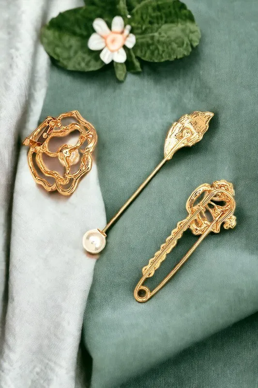 Rhinestone Pave Floral Mix Brooch