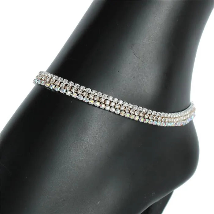 Rhinestones 3 Layers Multi Color Anklet
