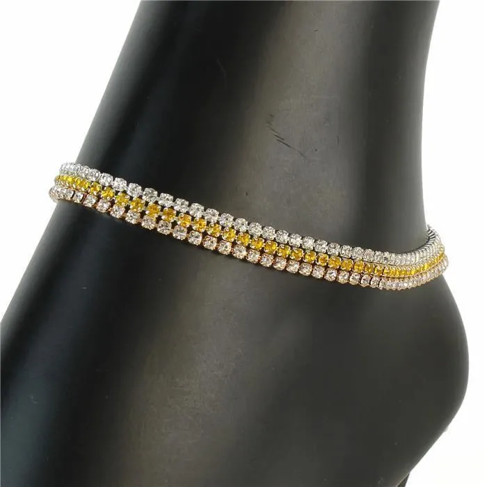 Rhinestones 3 Layers Multi Color Anklet