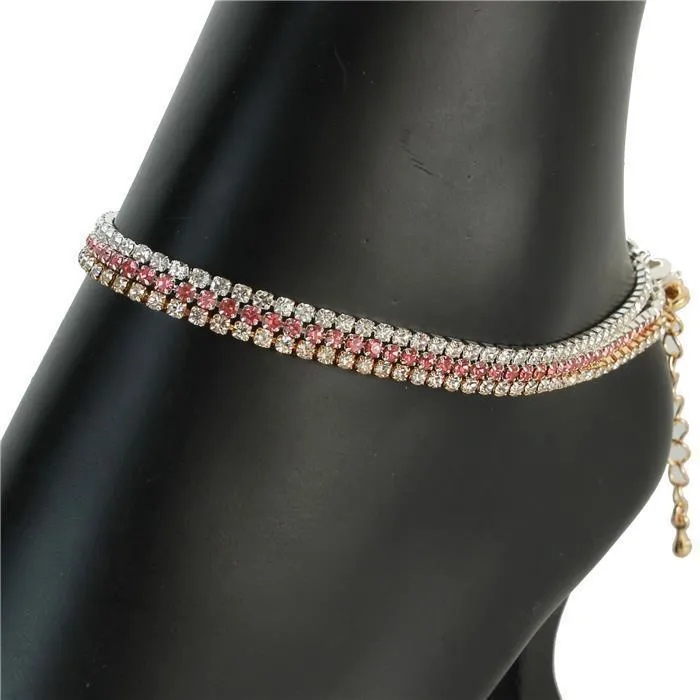 Rhinestones 3 Layers Multi Color Anklet