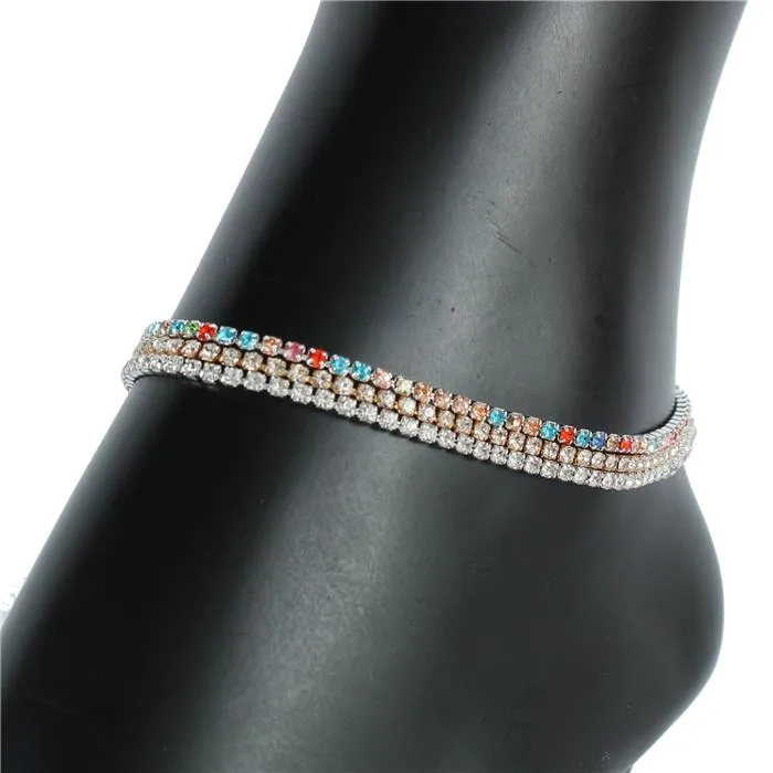 Rhinestones 3 Layers Multi Color Anklet
