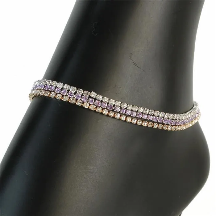 Rhinestones 3 Layers Multi Color Anklet