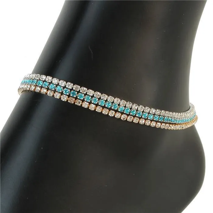 Rhinestones 3 Layers Multi Color Anklet
