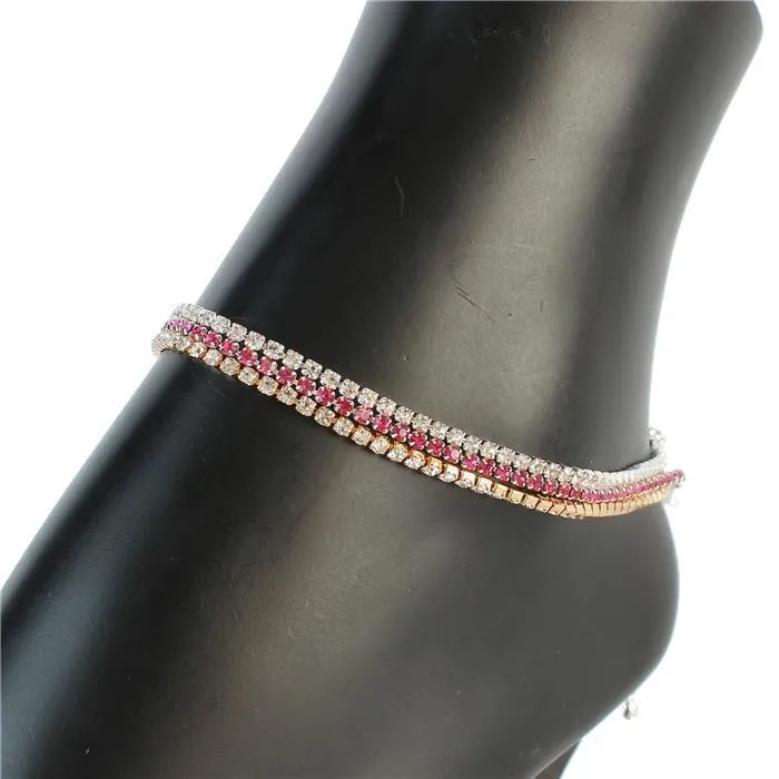 Rhinestones 3 Layers Multi Color Anklet