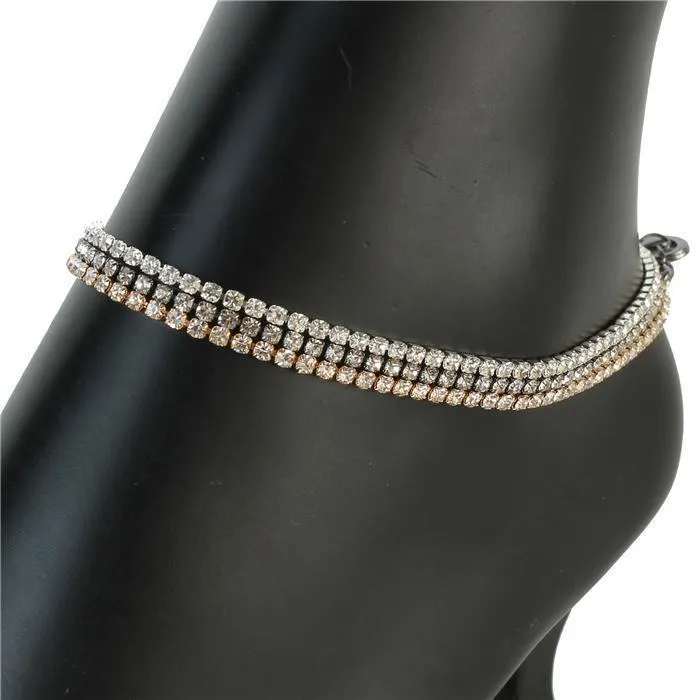 Rhinestones 3 Layers Multi Color Anklet