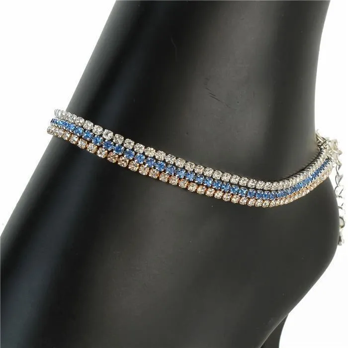 Rhinestones 3 Layers Multi Color Anklet