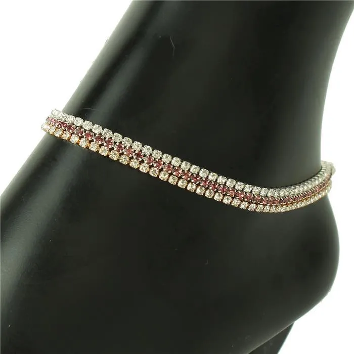 Rhinestones 3 Layers Multi Color Anklet