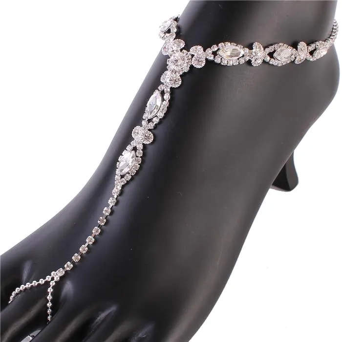 Rhinestones Anklet With Ring