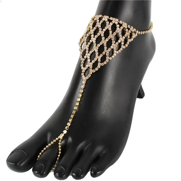 Rhinestones Anklet With Toe Ring