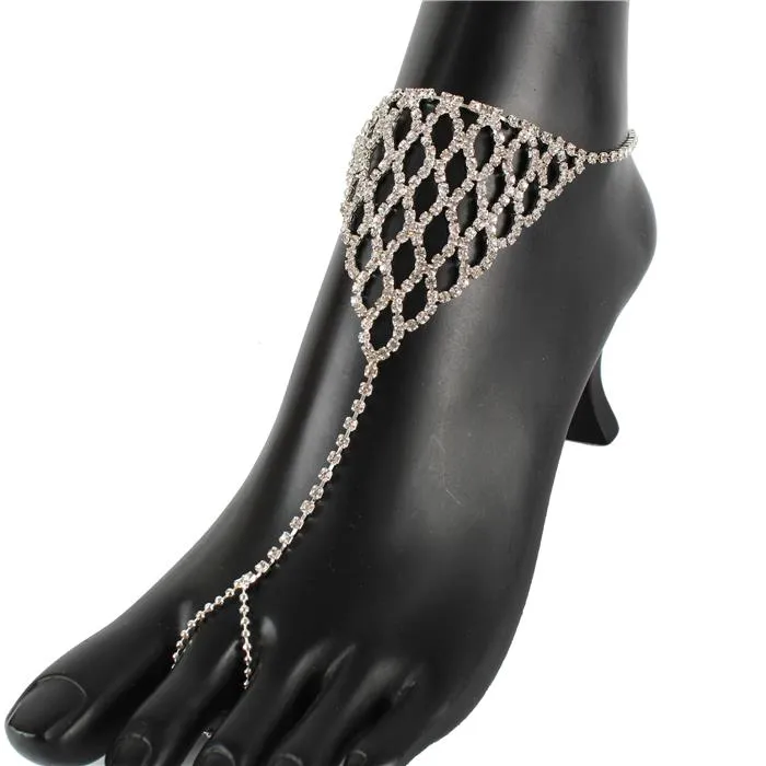 Rhinestones Anklet With Toe Ring
