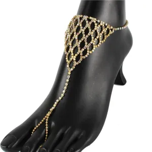 Rhinestones Anklet With Toe Ring