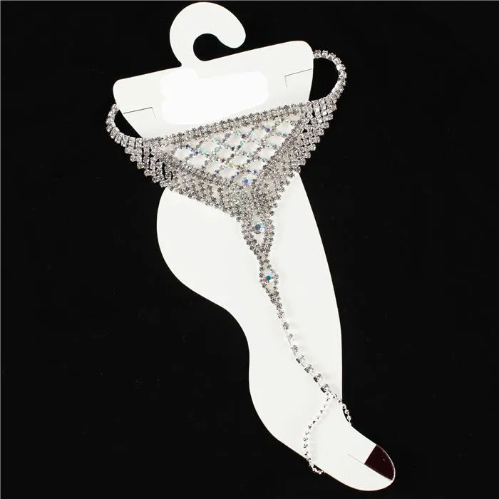 Rhinestones Anklets With Toe Ring