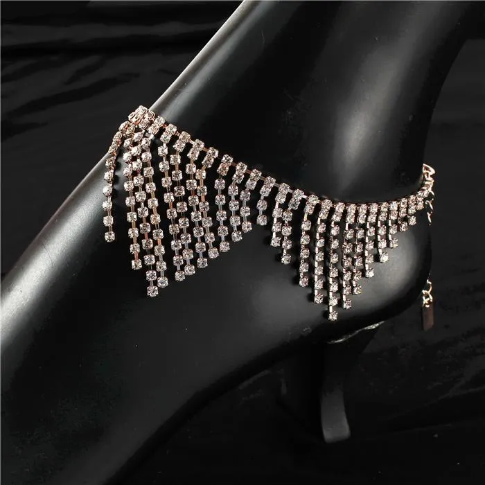 Rhinestones Fringed Anklets