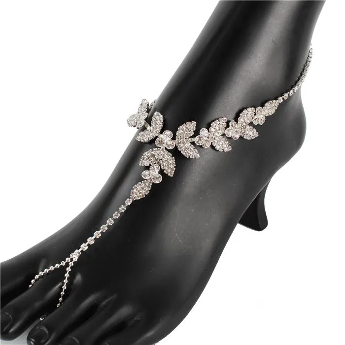 Rhinestones Leaf Anklet