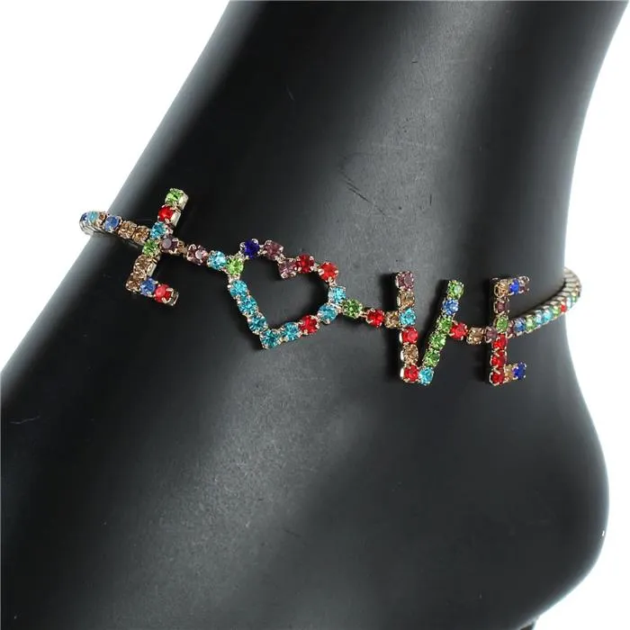Rhinestones Love Anklet