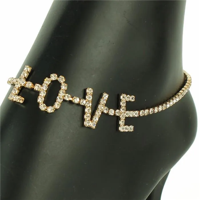 Rhinestones Love Anklet