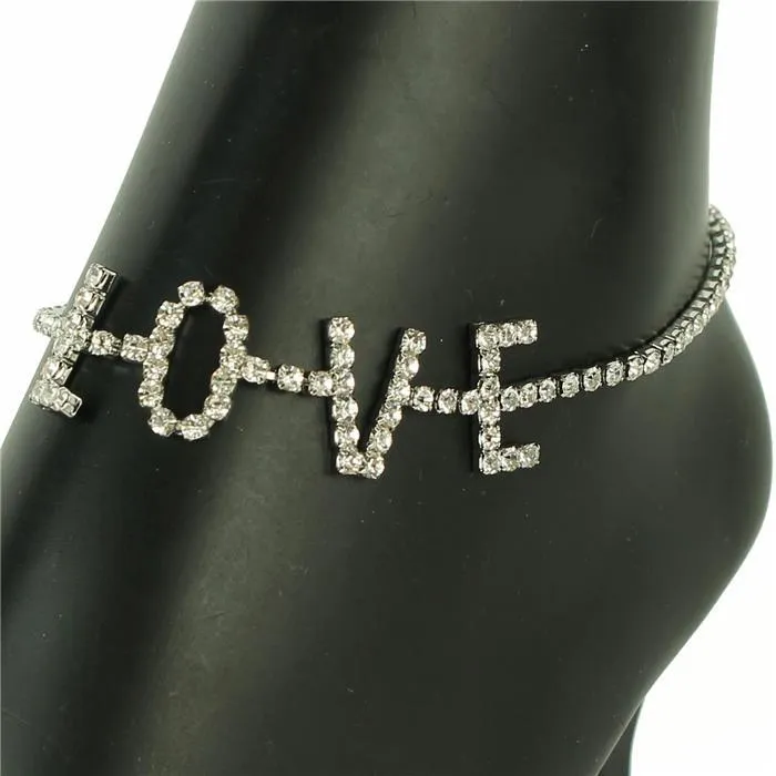 Rhinestones Love Anklet