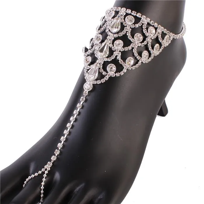 Rhinestones Round-Tear Anklet With Ring