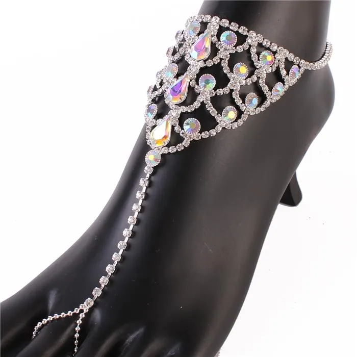 Rhinestones Round-Tear Anklet With Ring