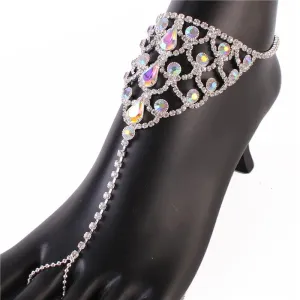 Rhinestones Round-Tear Anklet With Ring