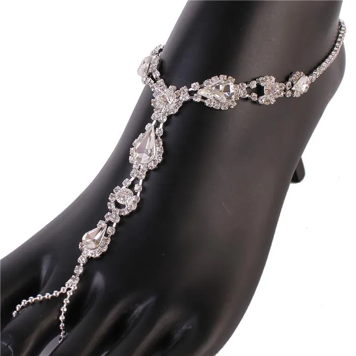 Rhinestones Tear Anklet With Ring