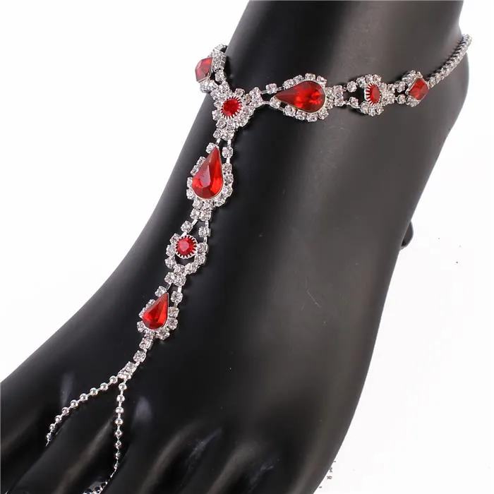 Rhinestones Tear Anklet With Ring