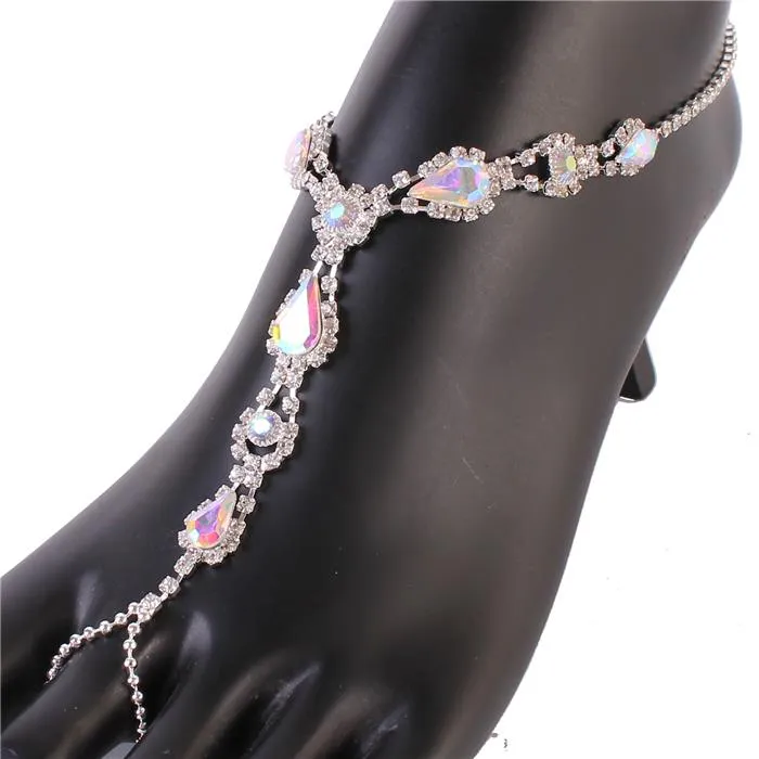 Rhinestones Tear Anklet With Ring