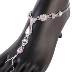 Rhinestones Tear Anklet With Ring