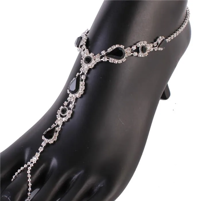 Rhinestones Tear Anklet With Ring