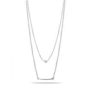RHODIUM BAR AND PEARL2 ROW LAYER NECKLACE#N19505RH (SB6)