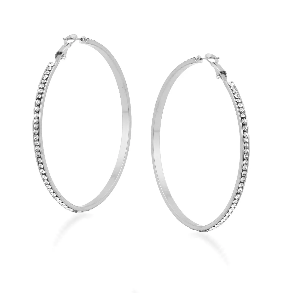 RHODIUM CRYSTAL HOOP ROUND EARRINGS #ER1317-55-RH CRY (DD3)