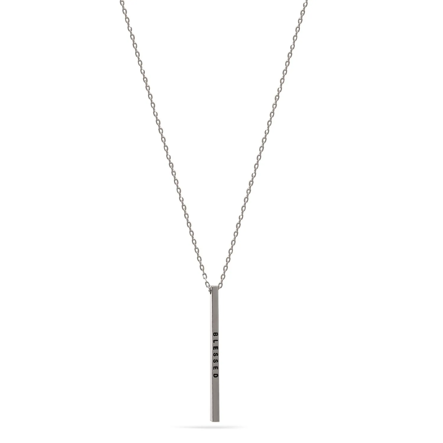 RHODIUM "BLESSED" BAR PENDANT NECKLACE #N4404RHO (SB10)