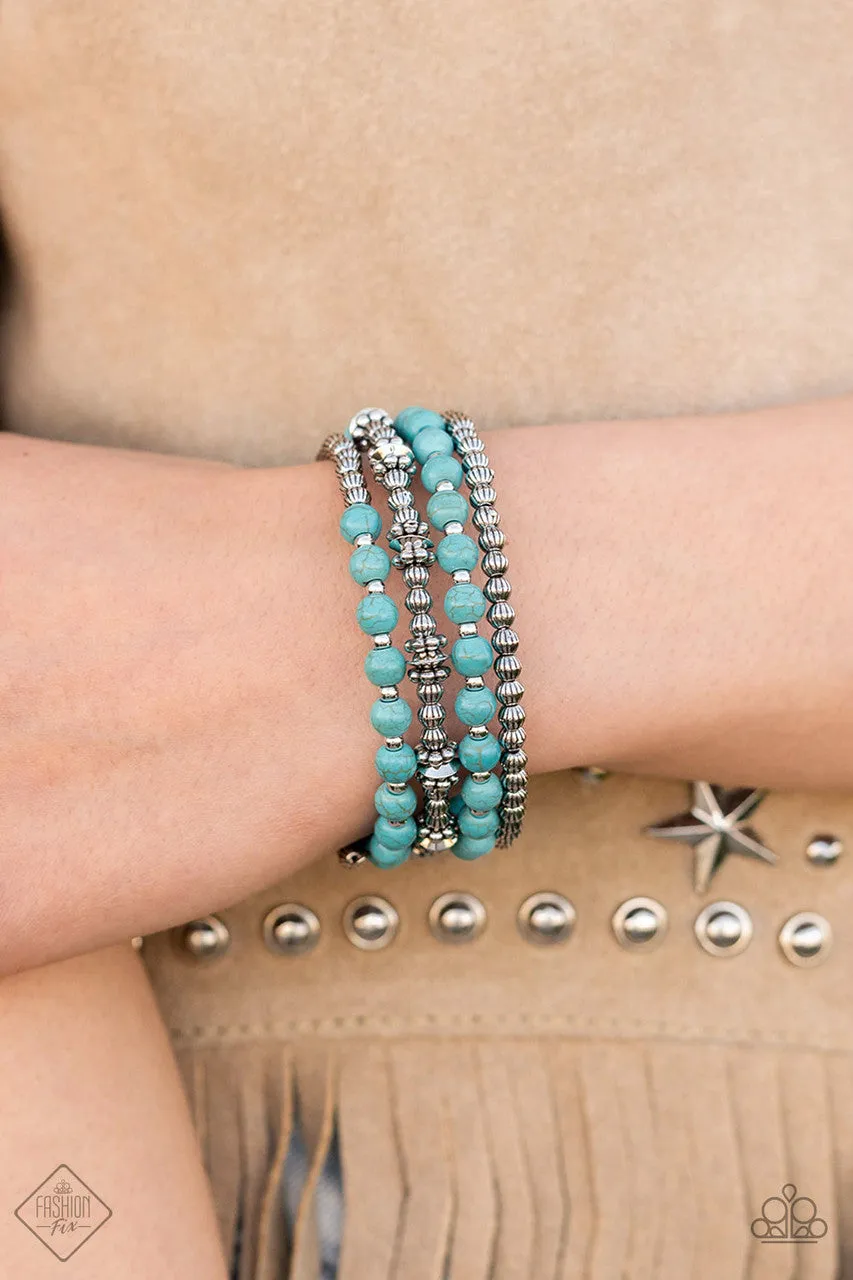 Road Trip Remix - Blue - Turquoise Stone Paparazzi Coil Bracelet - June 2022 Simply Santa Fe